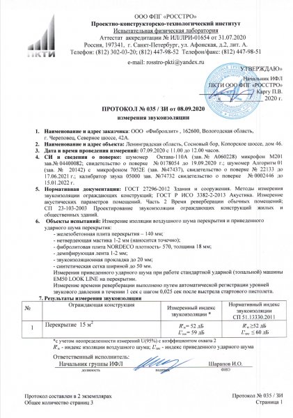 Протокол об измерении звукоизоляции Протокол об измерении звукоизоляции